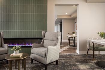 Library with fireplace
